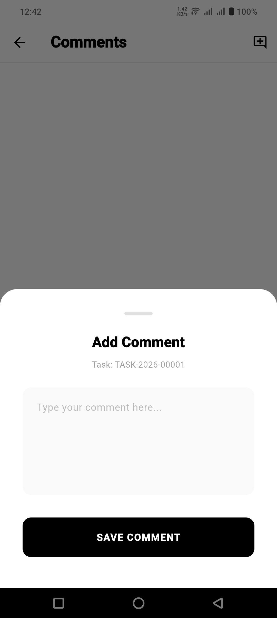 Task Comments Screen